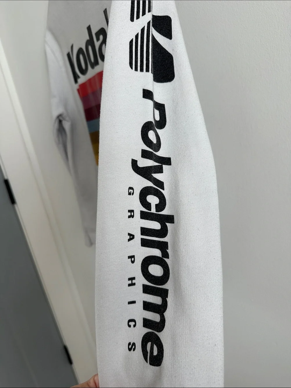 Kodak White Crewneck Sweatshirt with Multicolor Stripes
